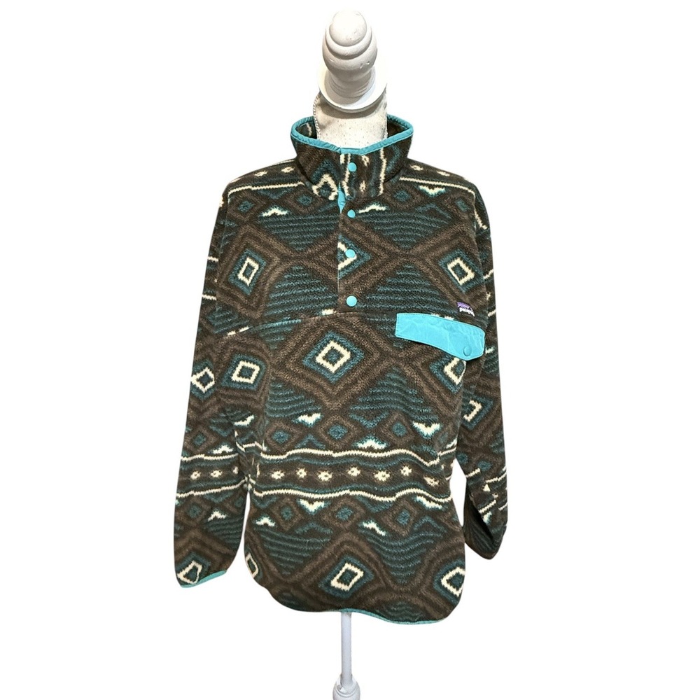 Patagonia Synchilla Snap T Fleece Pullover Mens Aztec Eyota Dark Walnut Brown M